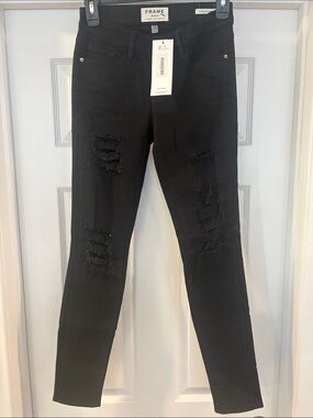 Frame Denim Black Ripped Skinny Jeans